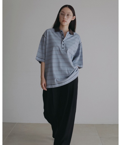 anuke（アンヌーク）の「Border Loose Polotops（Tシャツ/カットソー・レディース・チャコールグレー/ブラウン/ブルー系その他・FREE）」の8枚目の写真