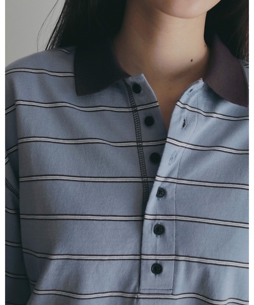 anuke（アンヌーク）の「Border Loose Polotops（Tシャツ/カットソー・レディース・チャコールグレー/ブラウン/ブルー系その他・FREE）」の10枚目の写真