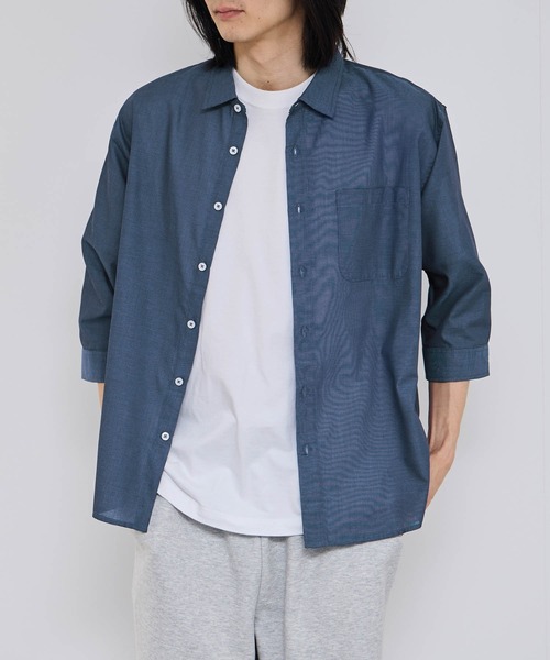 Mac-House(マックハウス)の「REAL STANDARD T/Cパナマ レギュラーカラー 7分袖シャツ(シャツ/ブラウス・メンズ・チャコールグレー/ホワイト/サックスブルー/ネイビー・XL/L/M/S)」の3枚目の写真