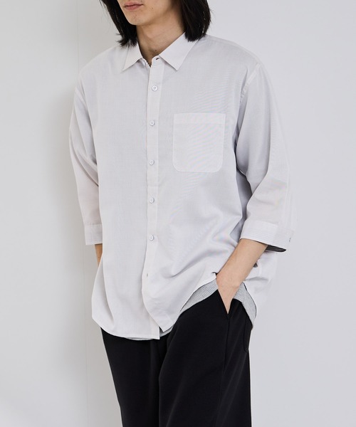 Mac-House(マックハウス)の「REAL STANDARD T/Cパナマ レギュラーカラー 7分袖シャツ(シャツ/ブラウス・メンズ・チャコールグレー/ホワイト/サックスブルー/ネイビー・XL/L/M/S)」の1枚目の写真