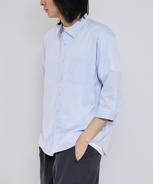 Mac-House(マックハウス)の「REAL STANDARD T/Cパナマ レギュラーカラー 7分袖シャツ(シャツ/ブラウス・メンズ・チャコールグレー/ホワイト/サックスブルー/ネイビー・XL/L/M/S)」の4枚目の写真