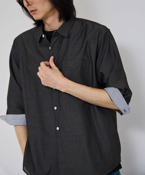 Mac-House(マックハウス)の「REAL STANDARD T/Cパナマ レギュラーカラー 7分袖シャツ(シャツ/ブラウス・メンズ・チャコールグレー/ホワイト/サックスブルー/ネイビー・XL/L/M/S)」の9枚目の写真