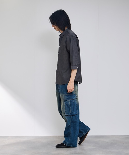 Mac-House(マックハウス)の「REAL STANDARD T/Cパナマ レギュラーカラー 7分袖シャツ(シャツ/ブラウス・メンズ・チャコールグレー/ホワイト/サックスブルー/ネイビー・XL/L/M/S)」の11枚目の写真