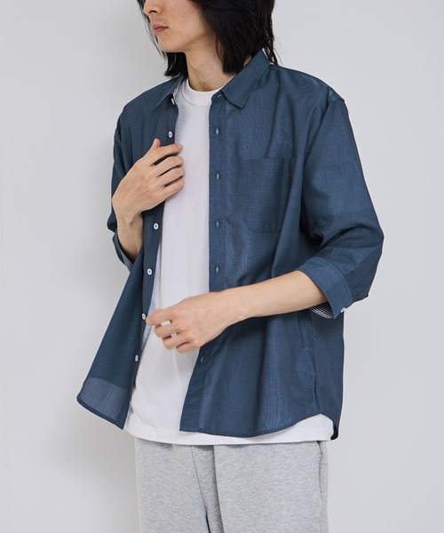 Mac-House(マックハウス)の「REAL STANDARD T/Cパナマ レギュラーカラー 7分袖シャツ(シャツ/ブラウス・メンズ・チャコールグレー/ホワイト/サックスブルー/ネイビー・XL/L/M/S)」の12枚目の写真