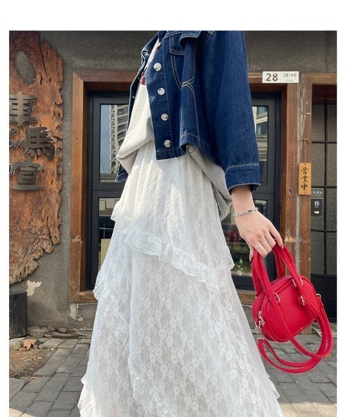 Ritzy(リッツィー)の「レース ティアードロングスカート(スカート・レディース・ホワイト・M)」の8枚目の写真