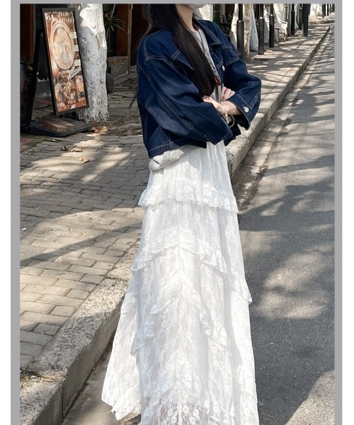 Ritzy(リッツィー)の「レース ティアードロングスカート(スカート・レディース・ホワイト・M)」の7枚目の写真