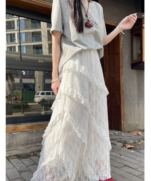 Ritzy(リッツィー)の「レース ティアードロングスカート(スカート・レディース・ホワイト・M)」の5枚目の写真