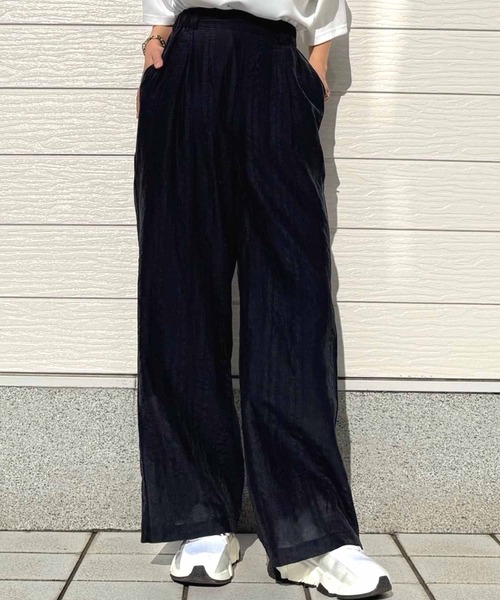 Q(キュー)の「ストレートリラックスパンツ(その他パンツ・レディース・ライトオリーブ/ダークネイビー・MEDIUM)」の1枚目の写真