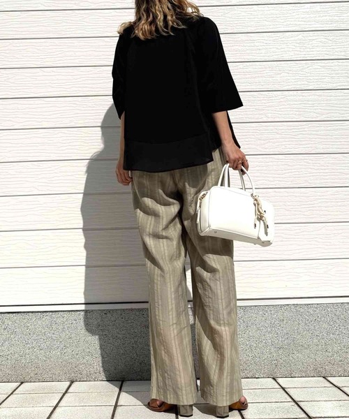 Q(キュー)の「ストレートリラックスパンツ(その他パンツ・レディース・ライトオリーブ/ダークネイビー・MEDIUM)」の3枚目の写真