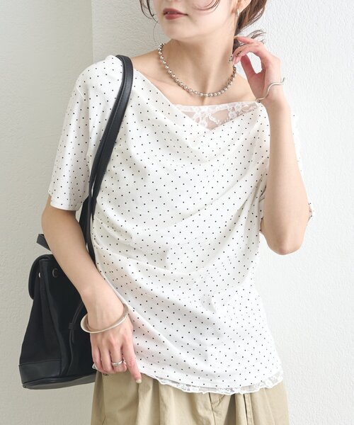mystic(ミスティック)の「【5色展開◎】レースドッキングオフショル半袖Tシャツ(Tシャツ/カットソー・レディース・オフホワイト/グレー/ホワイト/ピンク/ブラック・FREE)」の11枚目の写真