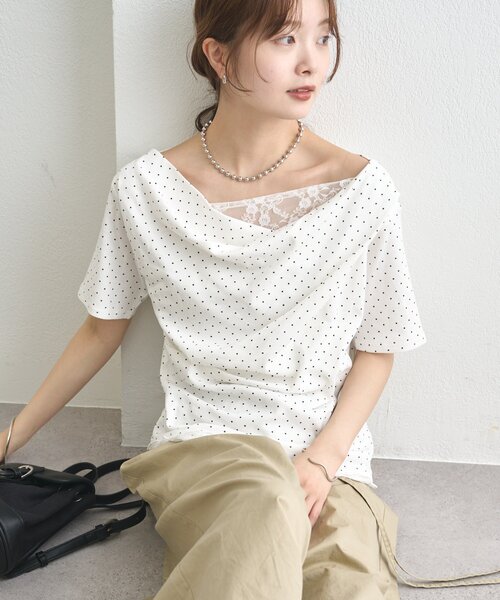 mystic(ミスティック)の「【5色展開◎】レースドッキングオフショル半袖Tシャツ(Tシャツ/カットソー・レディース・オフホワイト/グレー/ホワイト/ピンク/ブラック・FREE)」の13枚目の写真