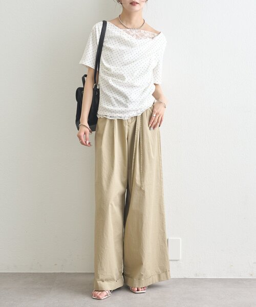 mystic(ミスティック)の「【5色展開◎】レースドッキングオフショル半袖Tシャツ(Tシャツ/カットソー・レディース・オフホワイト/グレー/ホワイト/ピンク/ブラック・FREE)」の14枚目の写真