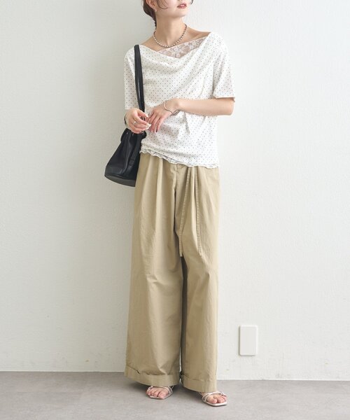 mystic(ミスティック)の「【5色展開◎】レースドッキングオフショル半袖Tシャツ(Tシャツ/カットソー・レディース・オフホワイト/グレー/ホワイト/ピンク/ブラック・FREE)」の15枚目の写真