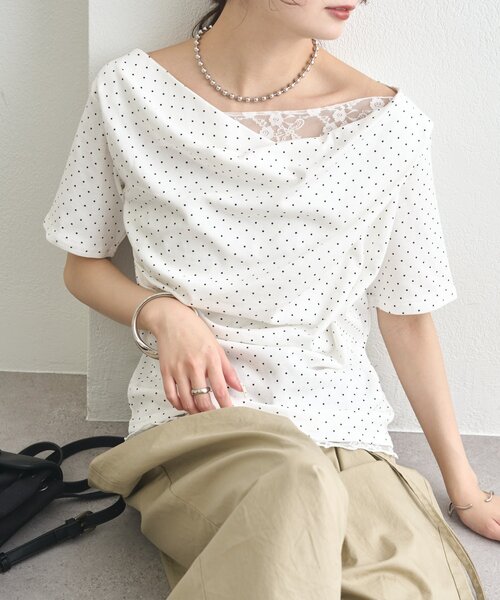 mystic(ミスティック)の「【5色展開◎】レースドッキングオフショル半袖Tシャツ(Tシャツ/カットソー・レディース・オフホワイト/グレー/ホワイト/ピンク/ブラック・FREE)」の17枚目の写真