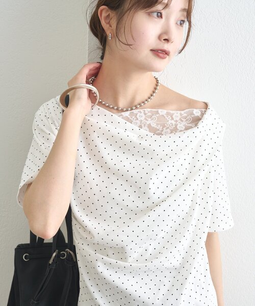 mystic(ミスティック)の「【5色展開◎】レースドッキングオフショル半袖Tシャツ(Tシャツ/カットソー・レディース・オフホワイト/グレー/ホワイト/ピンク/ブラック・FREE)」の18枚目の写真