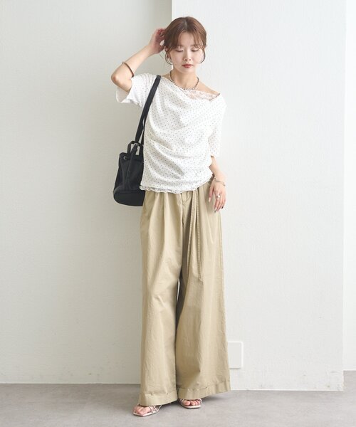 mystic(ミスティック)の「【5色展開◎】レースドッキングオフショル半袖Tシャツ(Tシャツ/カットソー・レディース・オフホワイト/グレー/ホワイト/ピンク/ブラック・FREE)」の20枚目の写真