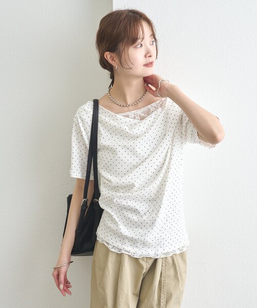 mystic(ミスティック)の「【5色展開◎】レースドッキングオフショル半袖Tシャツ(Tシャツ/カットソー・レディース・オフホワイト/グレー/ホワイト/ピンク/ブラック・FREE)」の22枚目の写真