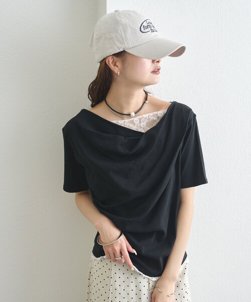 mystic(ミスティック)の「《一枚で簡単に決まる◎/5色展開》レースドッキングオフショル半袖Tシャツ(Tシャツ/カットソー・レディース・オフホワイト/グレー/ホワイト/ピンク/ブラック・FREE)」の21枚目の写真