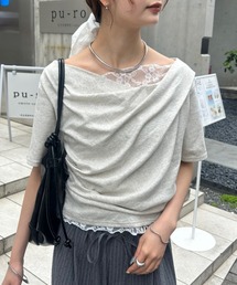 【5色展開◎】レースドッキングオフショル半袖Tシャツ