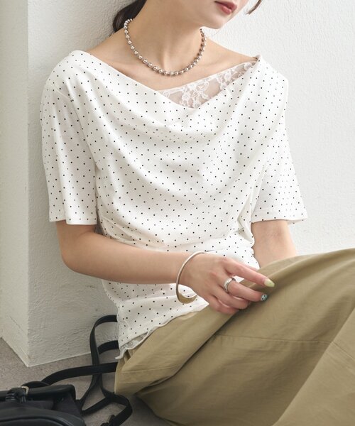 mystic(ミスティック)の「【5色展開◎】レースドッキングオフショル半袖Tシャツ(Tシャツ/カットソー・レディース・オフホワイト/グレー/ホワイト/ピンク/ブラック・FREE)」の7枚目の写真