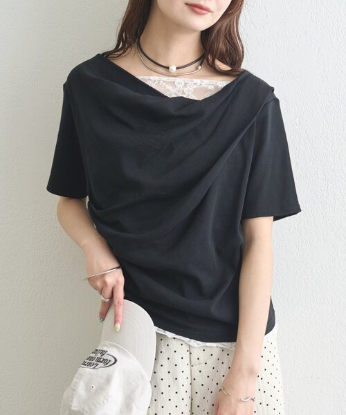 mystic(ミスティック)の「【5色展開◎】レースドッキングオフショル半袖Tシャツ(Tシャツ/カットソー・レディース・オフホワイト/グレー/ホワイト/ピンク/ブラック・FREE)」の8枚目の写真