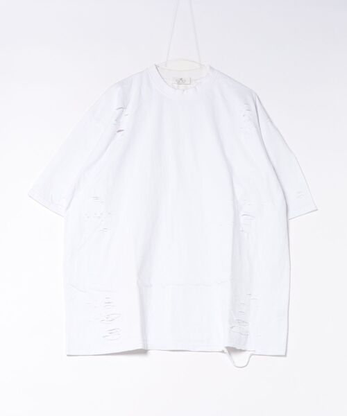 a.p.o.v.(エーピーオービー)の「a.p.o.v. クラッシュ&ダメージコットンオーバーサイズTシャツ(Tシャツ/カットソー・メンズ・グレー/ブラック/ホワイト・ONESIZE)」の8枚目の写真