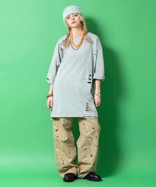 a.p.o.v.(エーピーオービー)の「a.p.o.v. クラッシュ&ダメージコットンオーバーサイズTシャツ(Tシャツ/カットソー・メンズ・グレー/ブラック/ホワイト・ONESIZE)」の5枚目の写真