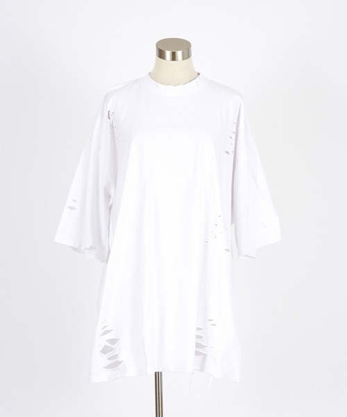 a.p.o.v.(エーピーオービー)の「a.p.o.v. クラッシュ&ダメージコットンオーバーサイズTシャツ(Tシャツ/カットソー・メンズ・グレー/ブラック/ホワイト・ONESIZE)」の15枚目の写真
