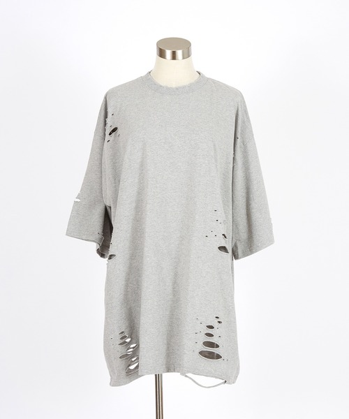 a.p.o.v.(エーピーオービー)の「a.p.o.v. クラッシュ&ダメージコットンオーバーサイズTシャツ(Tシャツ/カットソー・メンズ・グレー/ブラック/ホワイト・ONESIZE)」の11枚目の写真