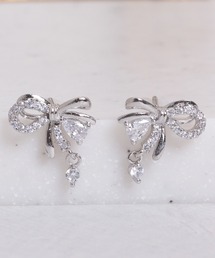 【Peony/ピオニー】デザインリボン ラインストーンミックスピアス