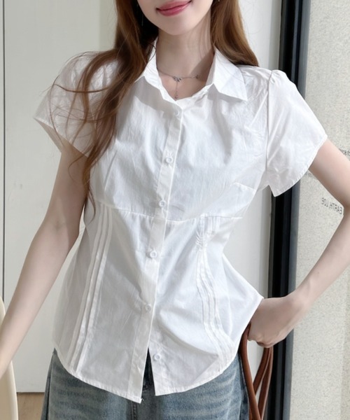Ada.(エイダ)の「サイドリボン 半袖 ショート丈シャツ(シャツ/ブラウス・レディース・ブルー/ホワイト/ライトグレー・FREE)」の2枚目の写真