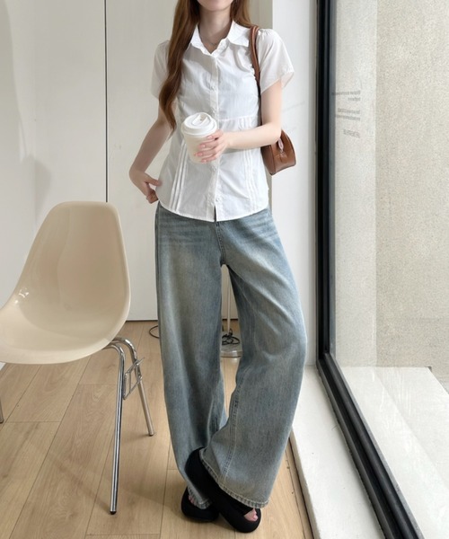 Ada.(エイダ)の「サイドリボン 半袖 ショート丈シャツ(シャツ/ブラウス・レディース・ブルー/ホワイト/ライトグレー・FREE)」の10枚目の写真