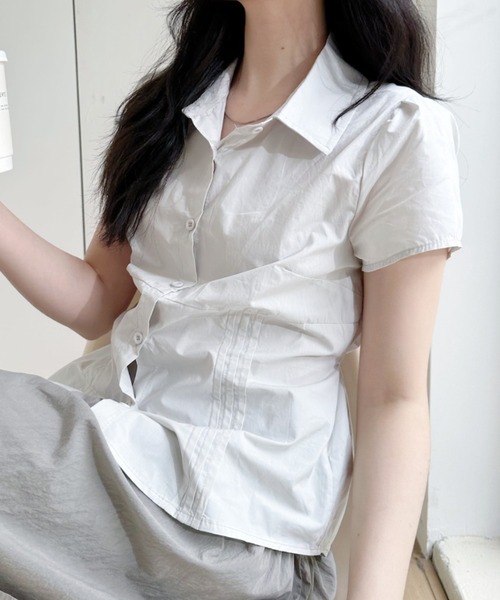 Ada.(エイダ)の「サイドリボン 半袖 ショート丈シャツ(シャツ/ブラウス・レディース・ブルー/ホワイト/ライトグレー・FREE)」の17枚目の写真