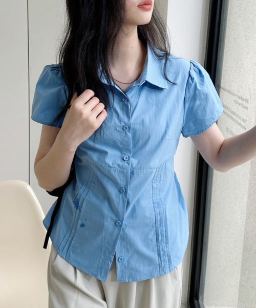 Ada.(エイダ)の「サイドリボン 半袖 ショート丈シャツ(シャツ/ブラウス・レディース・ブルー/ホワイト/ライトグレー・FREE)」の6枚目の写真