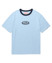 AECA（エイカ）の「AECA OVAL EMBLEM GRAPHIC RINGER HALF SLEEVE TEE-SKY BLUE（Tシャツ/カットソー）」