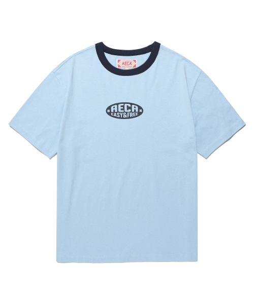 AECA(エイカ)の「AECA OVAL EMBLEM GRAPHIC RINGER HALF SLEEVE TEE-SKY BLUE(Tシャツ/カットソー・メンズ・その他・M/L/XL)」の1枚目の写真