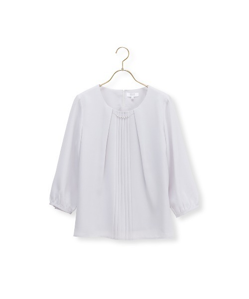 AOYAMA(アオヤマ)の「アクセサリー付きプリーツブラウス【2WAY/7分袖/裏地あり/洗える】(シャツ/ブラウス・レディース・ホワイト/ブルー・M/L/LL)」の20枚目の写真