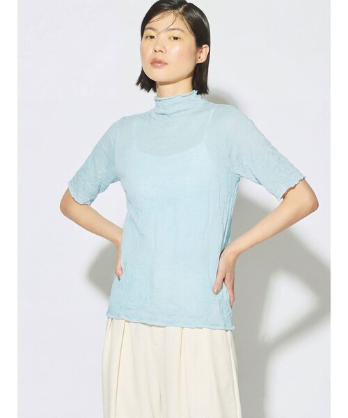 MIDIUMISOLID(ミディウミソリッド)の「MIDIUMISOLID for Ladies シースルーハイネックスリーブインナー(Tシャツ/カットソー・レディース・ブラック/ライトブルー/オフホワイト/ピンク/ライトグレー・FREE)」の4枚目の写真