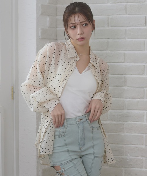 セール】2way sheer dot shirt / 2WAYドットシアーシャツ（シャツ