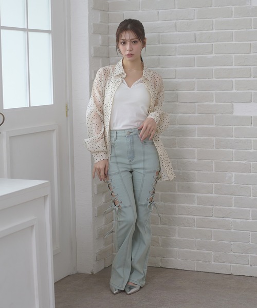 Ambre Neige（アンブルネージュ）の「2way sheer dot shirt / 2WAYドットシアーシャツ（シャツ/ブラウス・レディース・オフホワイト/ブラック・FREE）」の6枚目の写真