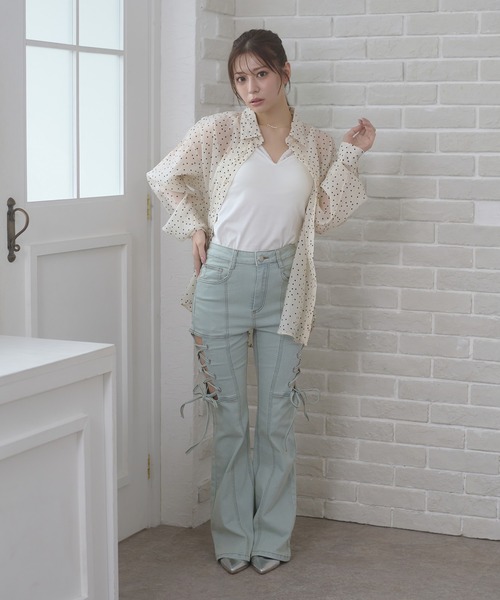 Ambre Neige（アンブルネージュ）の「2way sheer dot shirt / 2WAYドットシアーシャツ（シャツ/ブラウス・レディース・オフホワイト/ブラック・FREE）」の8枚目の写真