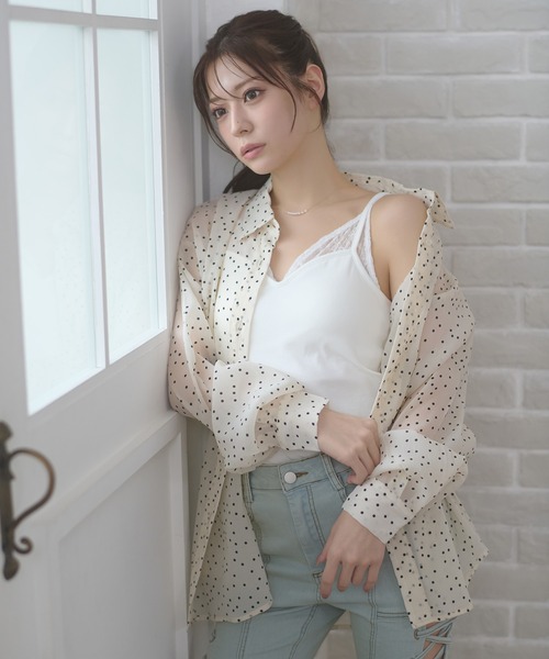 Ambre Neige（アンブルネージュ）の「2way sheer dot shirt / 2WAYドットシアーシャツ（シャツ/ブラウス・レディース・オフホワイト/ブラック・FREE）」の3枚目の写真
