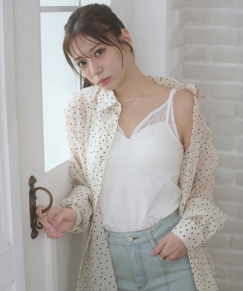 Ambre Neige（アンブルネージュ）の「2way sheer dot shirt / 2WAYドットシアーシャツ（シャツ/ブラウス・レディース・オフホワイト/ブラック・FREE）」の4枚目の写真