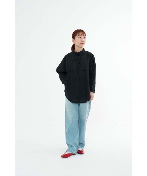 HEART MARKET(ハートマーケット)の「ふわ軽コットンドビーストライプ長袖シャツ(シャツ/ブラウス・レディース・ダークグリーン/ブラック/ホワイト・FREE)」の4枚目の写真