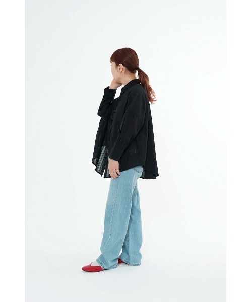 HEART MARKET(ハートマーケット)の「ふわ軽コットンドビーストライプ長袖シャツ(シャツ/ブラウス・レディース・ダークグリーン/ブラック/ホワイト・FREE)」の5枚目の写真