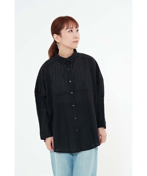 HEART MARKET(ハートマーケット)の「ふわ軽コットンドビーストライプ長袖シャツ(シャツ/ブラウス・レディース・ダークグリーン/ブラック/ホワイト・FREE)」の7枚目の写真