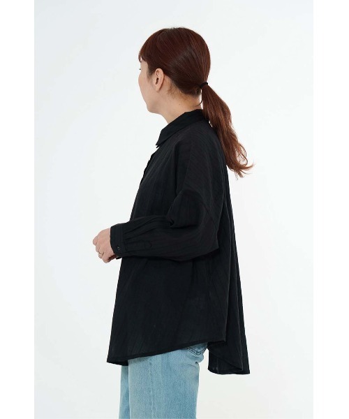 HEART MARKET(ハートマーケット)の「ふわ軽コットンドビーストライプ長袖シャツ(シャツ/ブラウス・レディース・ダークグリーン/ブラック/ホワイト・FREE)」の9枚目の写真
