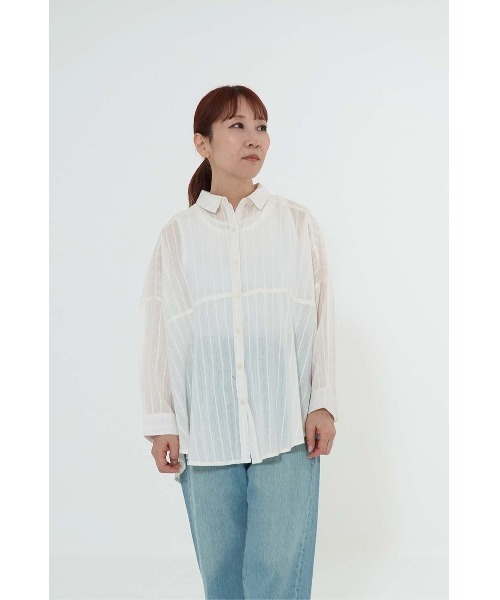 HEART MARKET(ハートマーケット)の「ふわ軽コットンドビーストライプ長袖シャツ(シャツ/ブラウス・レディース・ダークグリーン/ブラック/ホワイト・FREE)」の10枚目の写真