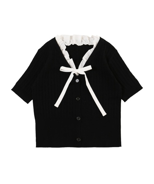PHILLY(フィリー)の「フリルネックケーブル半袖カーディガン(Tシャツ/カットソー・レディース・グレー/アイボリー/ブラック・FREE)」の21枚目の写真