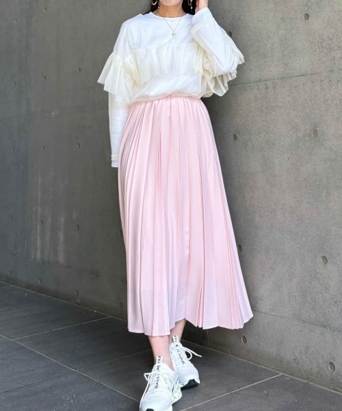 CURA CLOSET（キュラ クローゼット）の「【loverara.loverara select】プリーツスカート/ウエスト総ゴム/ストレスフリー（スカート・レディース・ホワイト/イエロー/ピンク・フリー）」の15枚目の写真